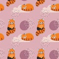 Seamless pattern with ÃÂute red panda. Excellent design for packaging, wrapping paper, textile etc